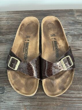 Birkenstock Brown Metallic One-Strap Slide Sandals
